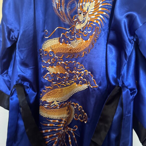 Underwraps Kimono Costume Dragon Women Blue Gold Full Length Satin Robe 1x Plus - Picture 10 of 12